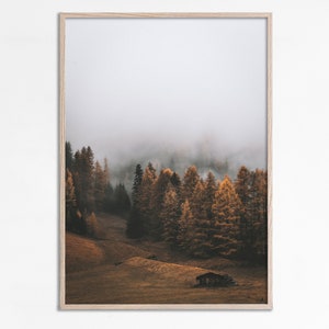 Nature Photography Print, Nature lover Rustic wall art, Foggy Autumn photo, Foggy Forest Rustic Decor, Fall Wall art prints digital download