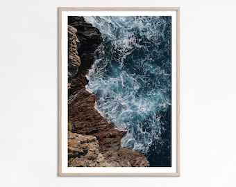 Aerial Ocean waves, Aerial Beach Cliff Print, Modern Ocean Wave Photo, Digital Aerial Sea Poster, Ocean waves Crashing Aerial photography