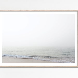 Misty sea print, Foggy Ocean Beach Photo, Minimalist coastal wall art, Misty seascape Beach decor, Ocean Photography, Pastel Beach Wall Art