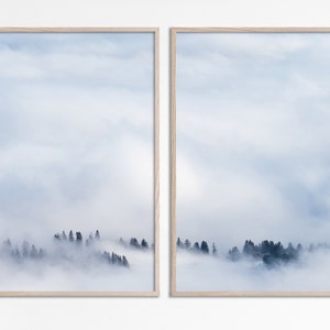 Conjunto de 2 fotografías minimalistas modernas de bosque brumoso, carteles de otoño, bosque escandinavo, imágenes de naturaleza minimalistas de 2 piezas, arte instantáneo, descarga