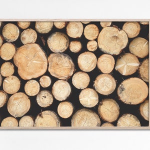 Holzscheite Fotodruck, rustikaler Holzdruck, Holzscheitposter, Modernes Holzarbeitsholzscheibchen Foto, gehefteter Klotz Rustikaler Druck, Holzstapeldruck