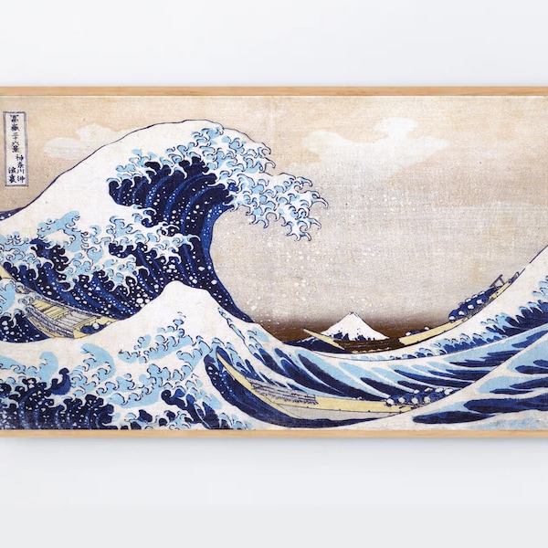 Samsung Frame TV Art, La Grande Vague, Katsushika Hokusai, Aquarelle Grande Vague au large de Kanagawa Japon, Célèbre vague japonaise, Fichier de haute qualité