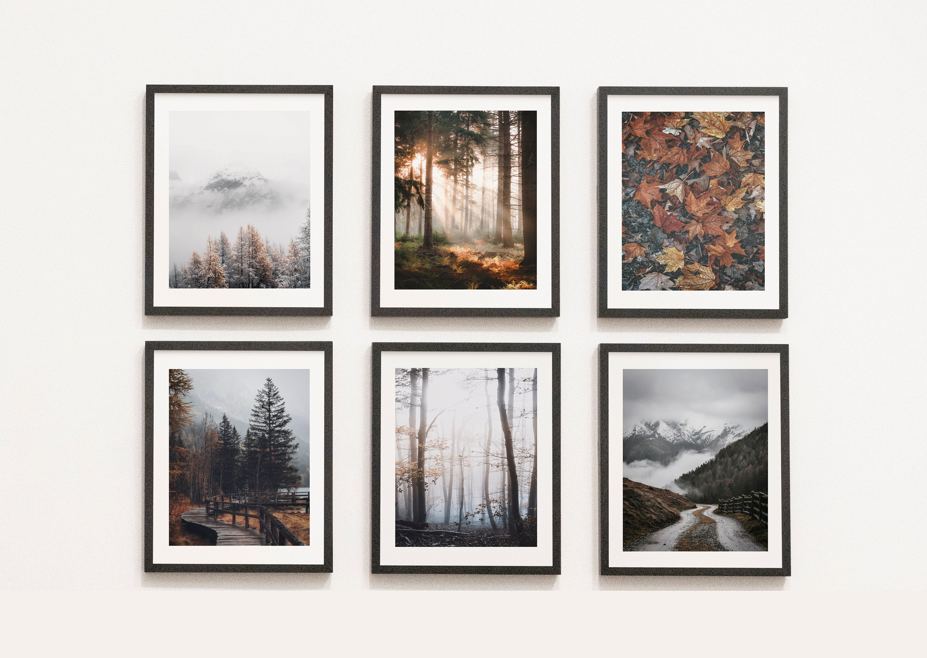 Gallery Wall Art Set of 6 Autumn Forest Prints Foggy Landscape Autumn ...