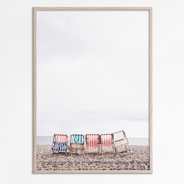 Beach Chair Art, Retro Beach Chair print, Pastel Beach Chairs Poster, Coastal wall art Printables, Beach print Coastal Digital Art download