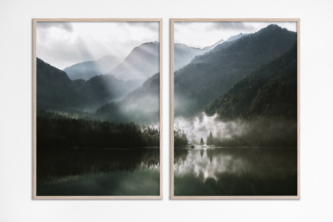 Mountain Lake Printable Wall Art Set of 2 Prints Nature Landscape Misty ...