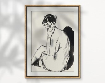 Female Figure Sketch Art Print, Vintage Woman Abstract Drawing, Line Drawing printable Wall Art download, Classic Drawing Printable wall art