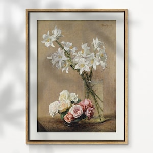 Arredamento di campagna francese, Fiori d&#39;epoca nella pittura vascolare, Stampa floreale vintage, Arte della parete della fattoria, poster vintage floreale, arte della parete stampabile