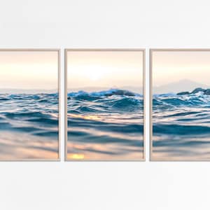 3 Piece Wall Art Sea water photography, Pastel Beach Wall Art Set of 3 Prints, Split prints triptych art, Pastel colors Coastal Home Decor