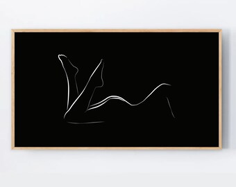 Samsung Frame TV Art Woman body contour, female line drawing, Black background Samsung tv frame, Woman outline, Line art Samsung TV Frame