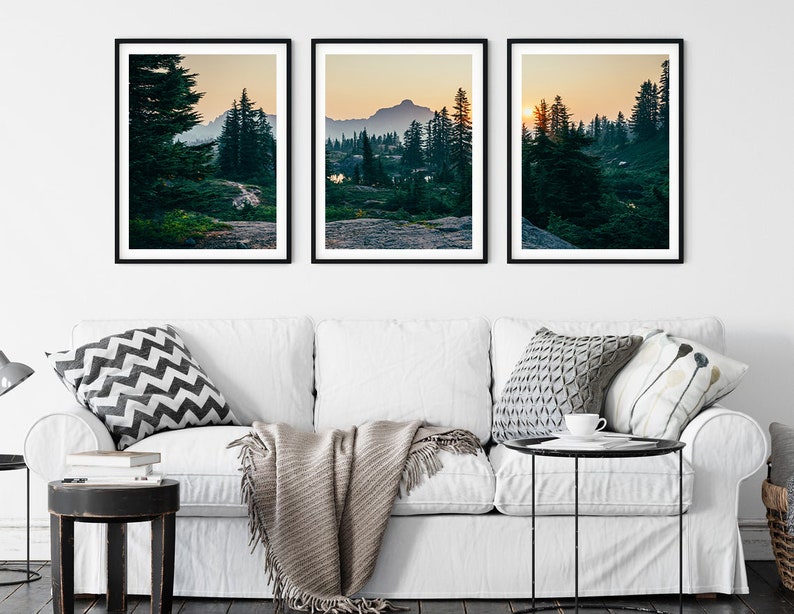 Living Room 3 Piece Wall Art Nature Photography, Mountain Forest Set of ...