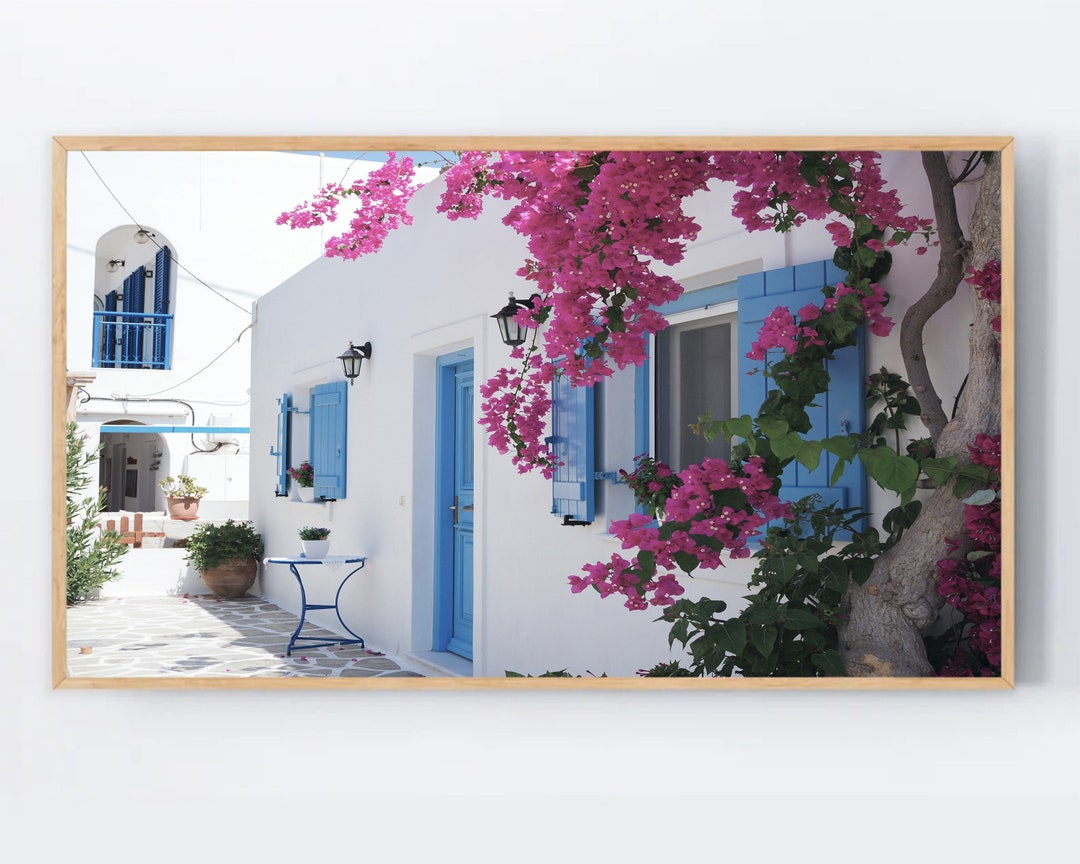 Samsung Frame TV Art Greek House Bougainvillea Flowers Summer - Etsy
