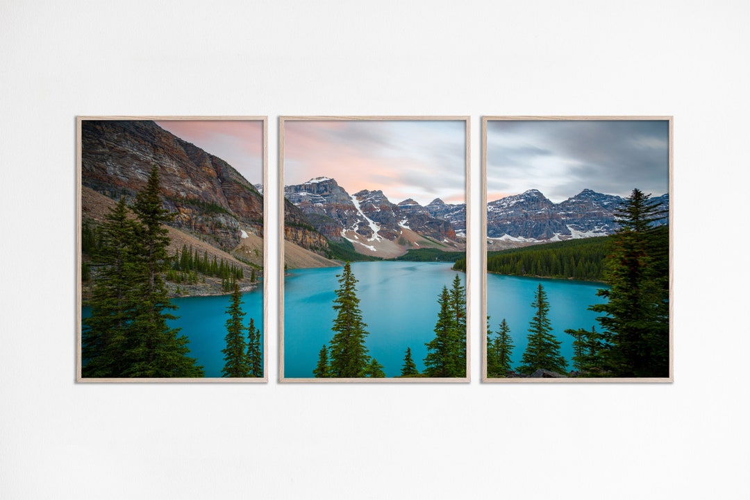 Panoramic Lake Landscape Print Set of 3 Posters, Alberta Canada Nature