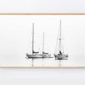 Samsung Frame TV Art Sailing boat Black and white photography, Boats on the Lake landscape mist TV art, Digital Samsung Frame TV Download