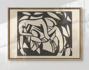 Digital download of horizontal black and white abstract painting, Printable wall art for living room, Classy sophisticated wall art print