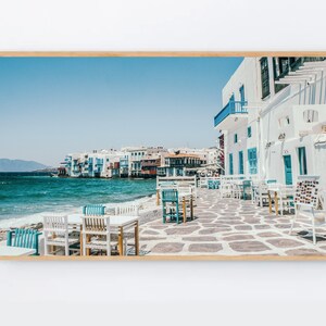 Samsung Frame TV Art, Mykonos Griekenland Frame TV Art, Beachfront Bar, Griekenland Frame TV Artwork, Mediterraan decor Mykonos Digitale kunst downloaden