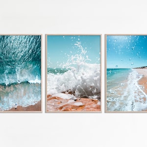 Beach Wall Art Set of 3 Ocean prints, Sea Photography Ocean Waves Print, Coastal Wall Art, Waves Wall Decor Waves Poster Beach Print digital