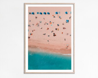 Impression de parasols de plage, photographie aérienne de plage, impression côtière, affiches d'été, art mural tropical, téléchargement numérique d'art mural imprimable de plage