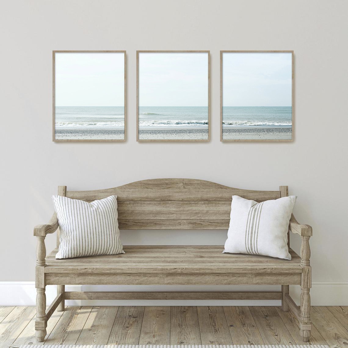 Coastal 3 Piece Wall Art, Neutral Beach Print Set of 3 Wall Art Blue ...