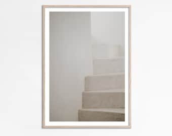 White Staircase, Architecture Print, Stair Steps, Stairs Photography, Minimalist Print, Modern Staircase Print, Neutral Wall Art, Digital