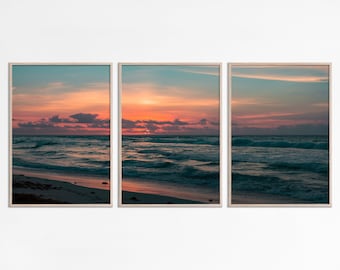 Ocean Print Set of 3 Prints Gallery Wall Set of 3 split images Beach Sunset Print 3 Piece Bedroom Decor Coastal Living room art download