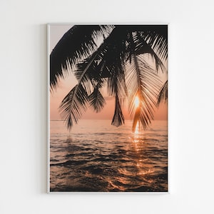 Impresión fotográfica de puesta de sol en la playa, arte de pared enmarcado costero, lienzo para decoración de casa de playa, lienzo enmarcado de 32 x 48, regalo de arte de pared grande de 28 x 40 para ella