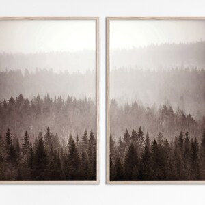 2er-Set nebligen Wald Prints, nebliger Wald Fotografie nebliger Berg Wand Kunst Berg Wand Kunst Winter nebeliger Herbst Poster Set