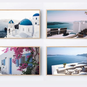 Samsung Frame TV Art Set van 4 Santorini-foto's voor Samsung Frame TV Griekenland fotografie Bougainvillea-foto's downloaden voor tv Instant Download