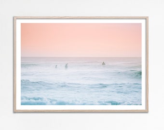 Pastel Sunset Print, Pastel Beach poster, beach themed room, Sunset Pastel beach print, Calming Ocean photography, surfers print download