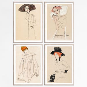 Egon Schiele art, Female portrait gallery wall art set digital download, Museum Exhibition Posters, Downloadable Prints Instant Download