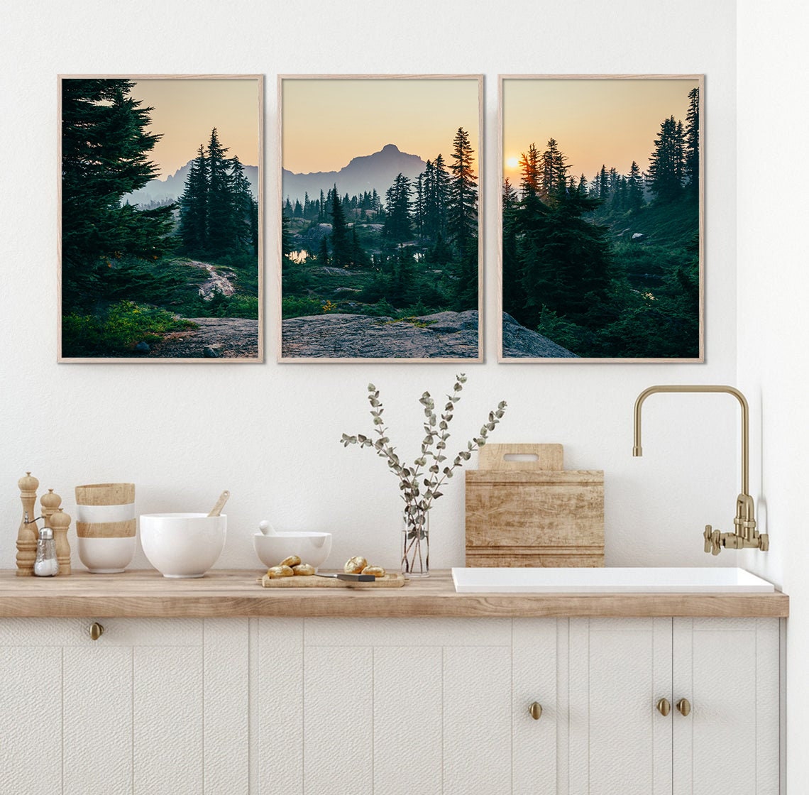 Living Room 3 Piece Wall Art Nature Photography, Mountain Forest Set of ...