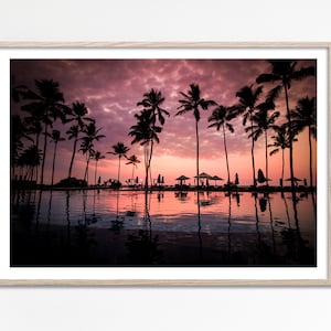 Tropical palms sunset, Palm trees sunset print, Tropical wall decor, Pink Sunset Palm Tree Print, Pool summer vacation, printable wall art
