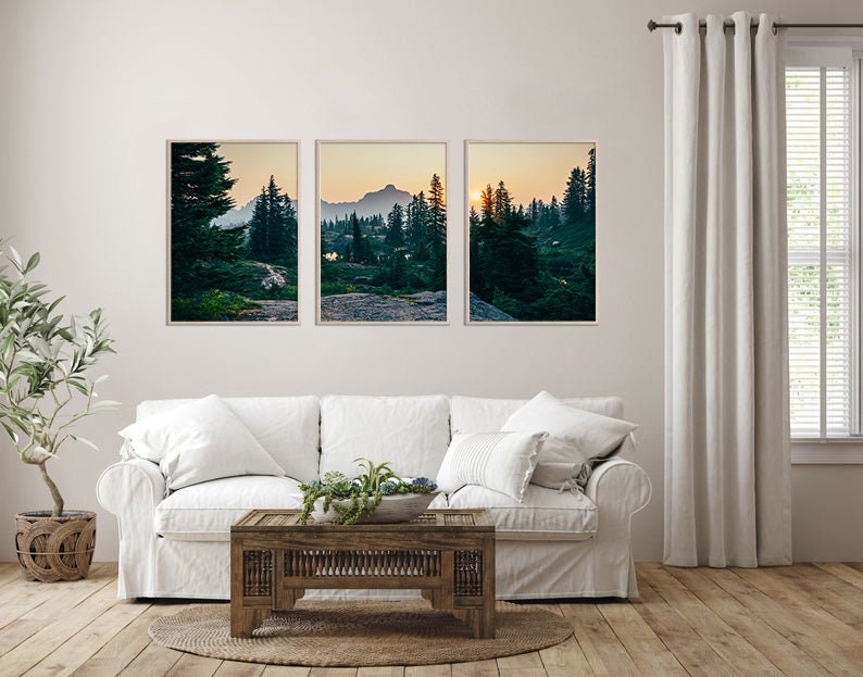 Living Room 3 Piece Wall Art Nature Photography, Mountain Forest Set of ...