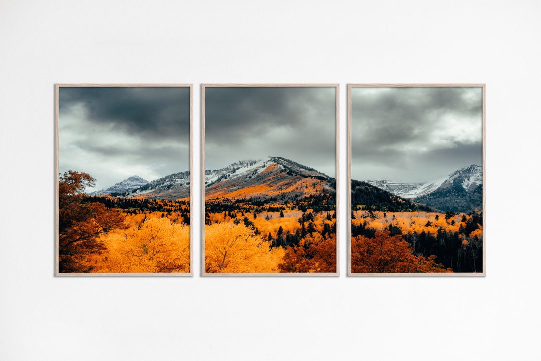 Living Room 3 Piece Wall Art Fall Mountain Print Set Gallery Wall Set ...