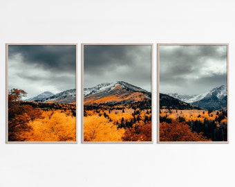Woonkamer 3-delige muurkunst herfstberg print set galerie muur set van 3 prints rustiek decor herfst print bos print natuurfotografie