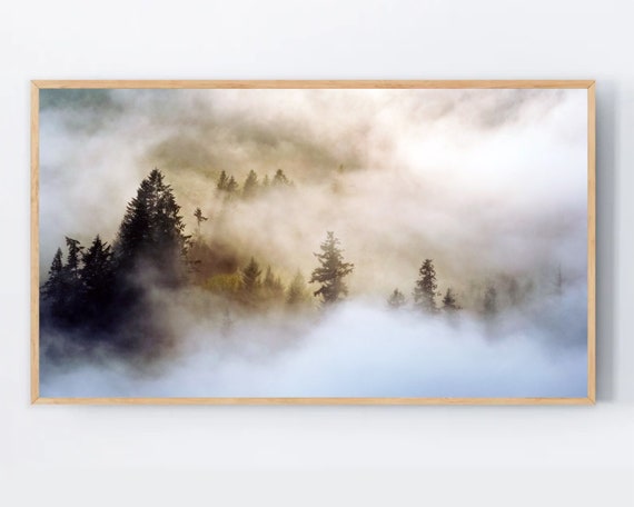 Samsung Frame TV Art Foggy Forest, Mountainscape, Misty Mountain Landscape, Woodland Frame TV Art, Forest Photography, Woods Rustic decor,