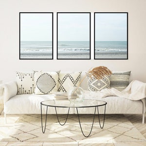 Coastal 3 Piece Wall Art, Neutral Beach Print Set of 3 Wall Art Blue ...