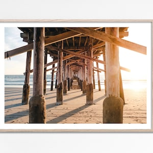 Newport beach pier horizontal print, Wooden Pier Print, Under pier photography, Pier Wall Art Prints, Coastal Wall Art, Sea Bridge Photo
