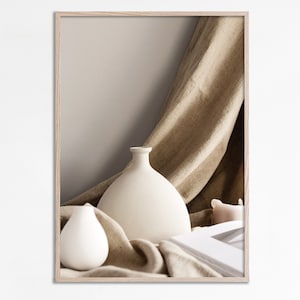 Fotografía de decoración del hogar neutral, Boho Wall art Print, Boho Printable, jarrón de terracota beige, impresión en tonos tierra, Office Neutral Wall Art