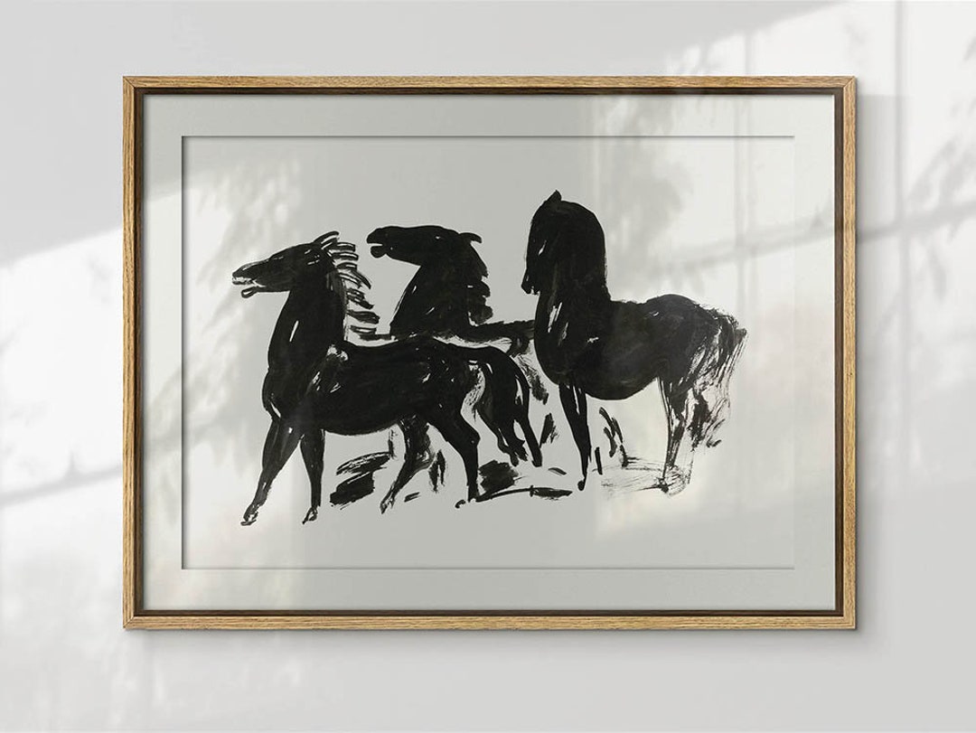 Vintage Horse Wall Art Print, Horse Painting, Eclectic Black and White ...