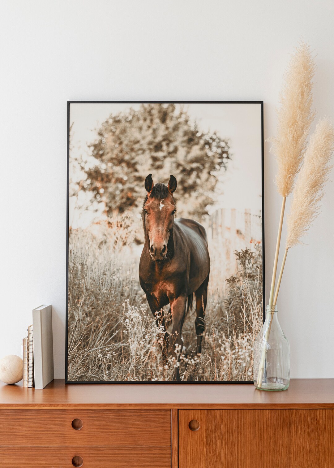 Brown Horse Printed Poster, Horse Lover Gift, Southwestern Decor Framed