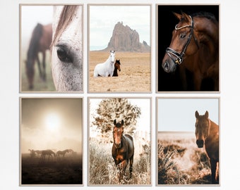 Set of 6 equestrian prints, Horses Prints, Printable wall art set of 6 Prints, Farmhouse posters set, Rustic wall gallery, western horse art