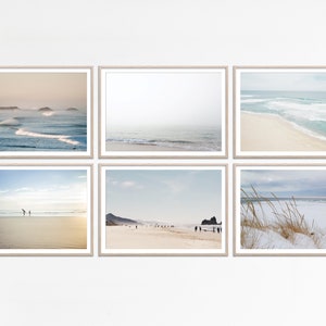 Neutral coastal gallery wall set of 6 horizontal prints beige tones Beach Home Decor Calming tones Modern Neutral print set digital download