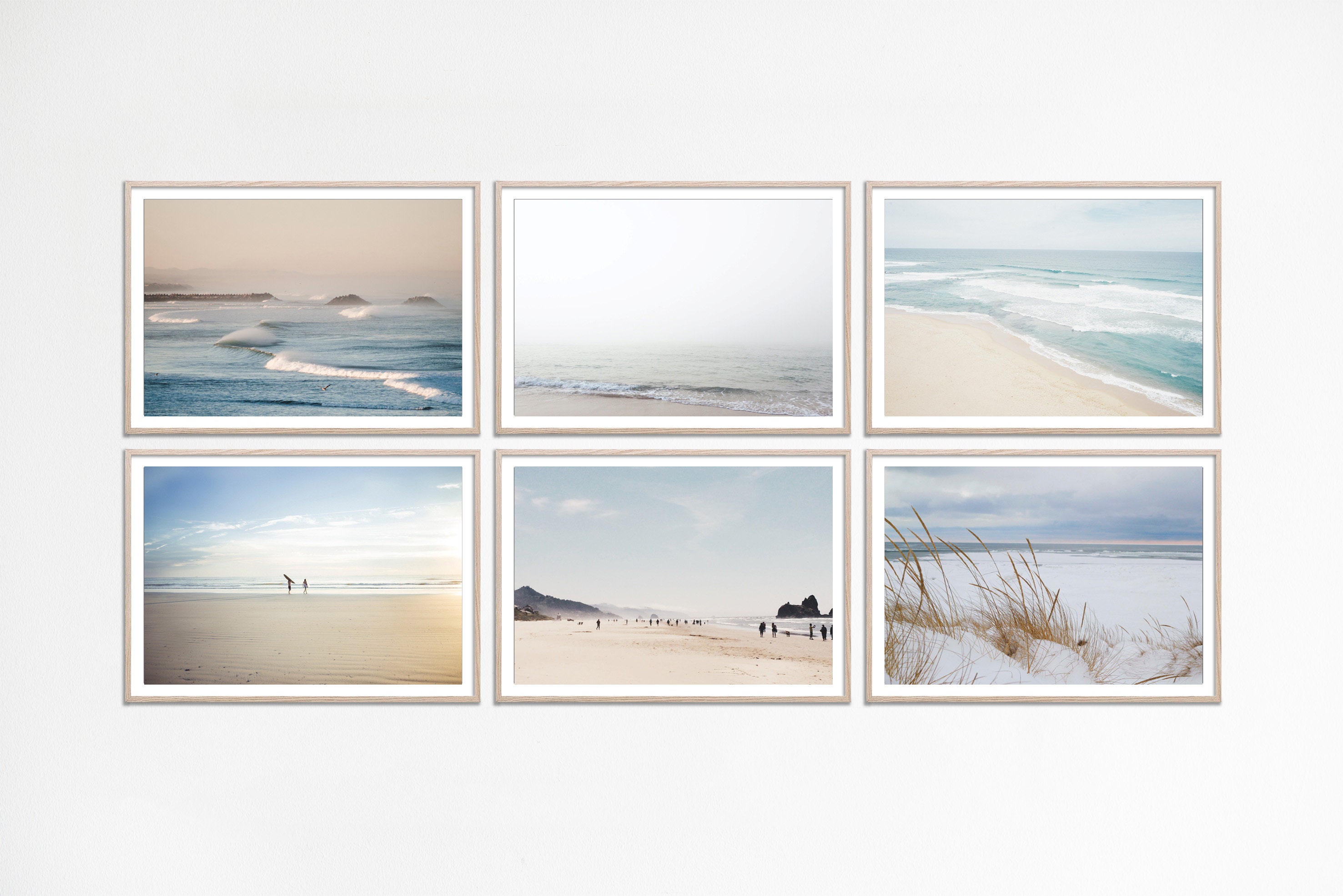 Neutral Coastal Gallery Wall Set of 6 Horizontal Prints Beige Tones ...