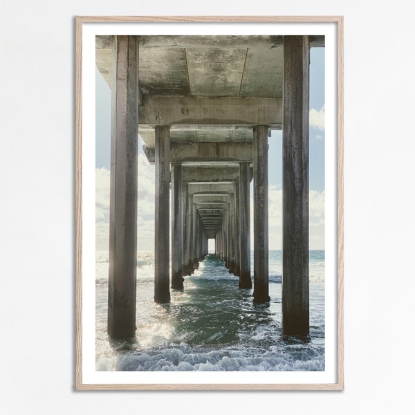 San Diego Pier Print, Wooden Pier Print, Neutral Beach Decor, La Jolla Pier, Ocean Bridge Poster, Beach Pier Poster, Ocean Wall Art