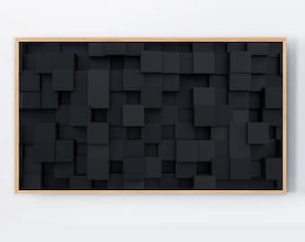 Samsung Frame TV Art, black cubes 3D picture for the Frame TV, black TV Art, Minimalist Art for Samsung Frame tv, Black Textured Digital Art