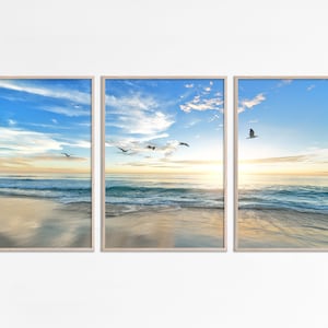 Coastal Wall Art Set of 3 Prints Ocean 3 Piece Wall Art Bedroom Decor Above bed Large Wall Art Beach Print Sunset Tropical Living Room Decor