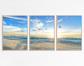 Coastal Wall Art Set of 3 Prints Ocean 3 Piece Wall Art Bedroom Decor Above bed Large Wall Art Beach Print Sunset Tropical Living Room Decor