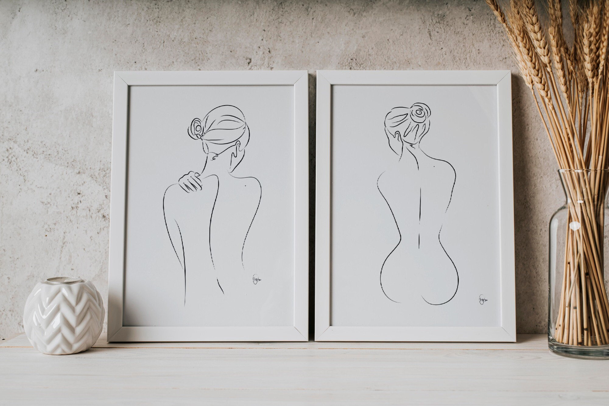 Set of 2 Naked Women, Curvy Woman Art, Bath Printable Wall Art, Female