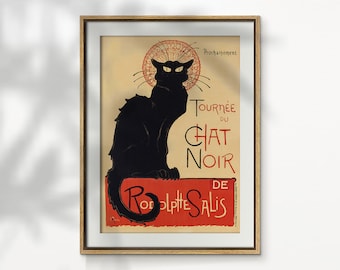 黒猫のポスター、Le Chat Noir ヴィンテージポスターの印刷可能な壁アート、Cat Noir、猫の壁アートのデジタルダウンロード、黒猫のダウンロード可能なアートプリント