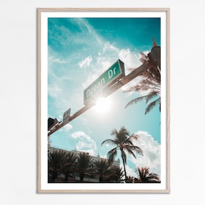 Ocean Drive in Miami, Ocean Drive Straßenschild, Ocean Drive Poster druckbares Schild Wandkunst, Florida South Beach Straßenfoto-Download